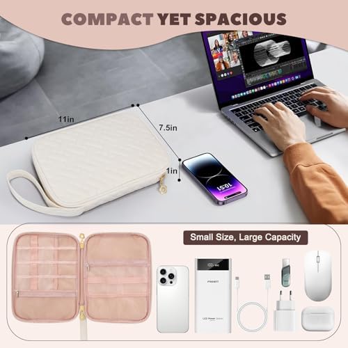 Electronics Organizer Travel Case, Charger Bag Cord Organizer Travel, Compact Tech Pouch Cable Organizer Bag for Charger, Cords, Phone, Headphones, Flash Drive, SD Card (Beige, Large-Single Layer) - Image 4