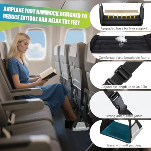 Foot Hammock for Plane Travel, No Collapse Thickened Bamboo Airplane Foot Rest for Long Flight, Desk Foot Hammock with Extended Adjustment Strap to Relax Your Feet, Foot Sling Travel Essentials - Image 3