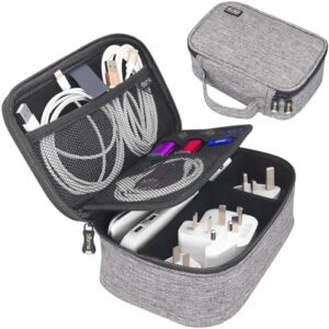 sisma Travel Electronics Organizer Small Carrying Case for Cables Phone Chargers USB Plugs Power Cords Earbuds Adapter Tech Accessories Pouch -Grey