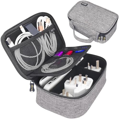 sisma Travel Electronics Organizer Small Carrying Case for Cables Phone Chargers USB Plugs Power Cords Earbuds Adapter Tech Accessories Pouch -Grey