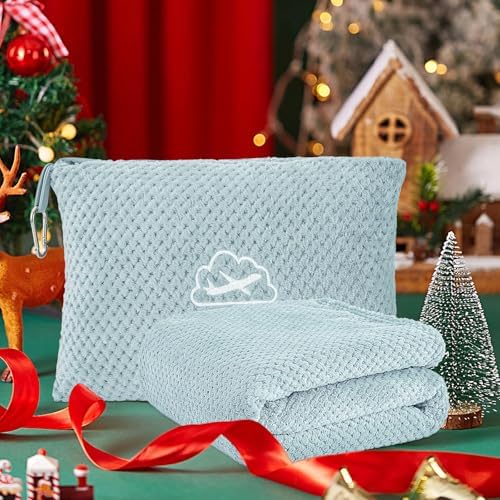 BEDELITE Travel Blanket with Bag, Ultra-Soft Jacquard Fleece Blanket with Luggage Sleeve & Backpack Clip, Airplane Blanket Travel Essentials, Blue - Image 9