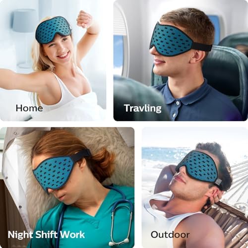 LitBear Breathable Sleep Mask, 3D Eye Mak Sleep for Side Sleepers Women Men, Light Blocking Sleeping Mask with Adjustable Strap, Soft Lightweight Eye Cover for Travel, Night Work, Nap, Office - Blue - Image 7