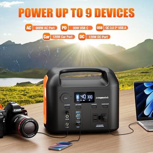 Portable Power Station, 600W (1200W Peak) 299Wh LiFePO4 Solar Generator Pure Sine Wave 110V AC Car Outlets PD 60W QC3.0 Backup Power Supply Bank for Camping, Blackout, CPAP - Image 2
