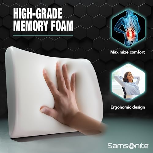 Samsonite Memory Foam Lumbar Support Pillow for Office Chair, Gaming Chair, or Automotive Use, Ergonomic Back Cushion, Home Office Essentials for Sitting Comfort and Posture Relief Back Support - Image 4