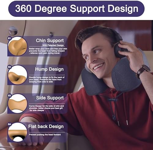 napfun Neck Pillow for Traveling, Upgraded Travel Neck Pillow for Airplane 100% Pure Memory Foam Travel Pillow for Flight Headrest Sleep, Portable Plane Accessories, Full Black - Image 3
