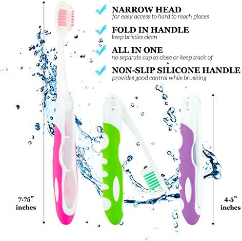 Lingito Travel Folding Toothbrush, Camping Toothbrush Bulk, Medium Bristle (6 Pack Medium-Multicolor) - Image 2