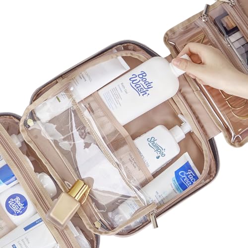 NISHEL Travel Toiletry Bag for women, Portable Hanging Organizer for Full-Sized Shampoo, Conditioner, Brushes Set, Makeup Accessories, Large Size, Pink - Image 5