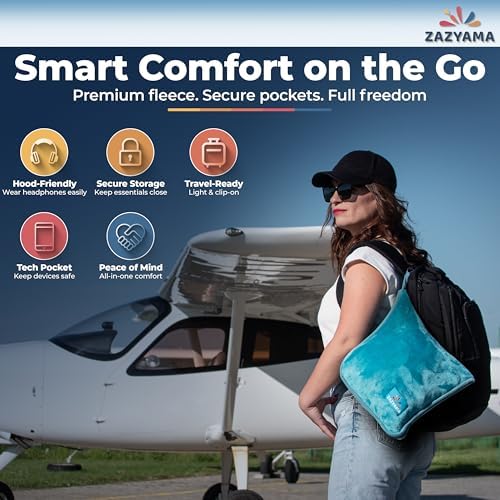 3-in-1 Travel Blanket Airplane – Compact with Bag & Pillow Combo Set, Ultra-Soft Fleece | Packable Blanket Compact | Hidden Pocket | Trolley Sleeve | Carabiner | Travel Essentials (Aqua Teal) - Image 5