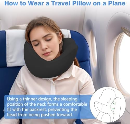 jiaao Neck Pillow Airplane, Memory Foam Travel Neck Pillows for Long Flight, 3D Eye Masks, Ear Plugs and Portable Drawstring Bag, Napping Pillow for Home, Road Trips, Sleep Rest and Travel Use - Image 3