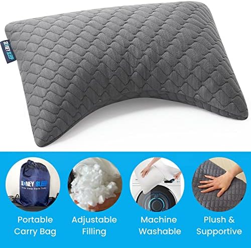 Sidney Sleep Mini Travel Size Neck Pillow - Knee, Back Lumbar and Support - Small Curved Pillow - 14 x 19 Inches - Adjustable Loft - Washable - Drawstring Backpack Included (Mini - Grey) - Image 3