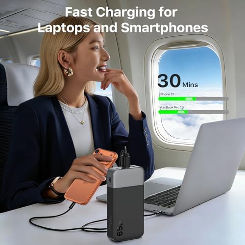 NOBIS 20000mAh Battery Pack Power Bank 65W Power Bank, Portable Charger with Digital Display, Dual USB-C/USB-A Fast Charging for Laptop, Phone, Tablet, Travel-Friendly External Battery Pack - Image 2
