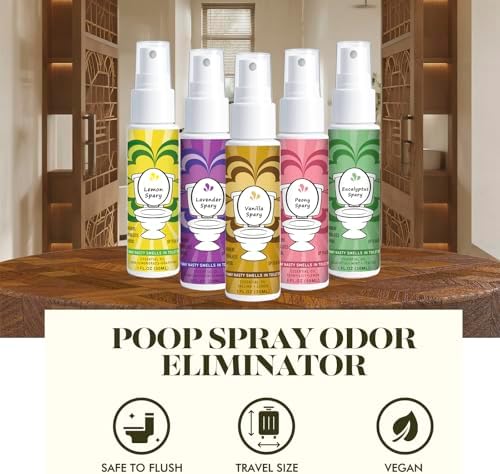 Travel Size Toilet Spray, Air Freshener Spray for Bathroom Deodorizer, Travel Essentials Variety - Lemon, Lavender, Vanilla, Peony, Eucalyptus - Image 3