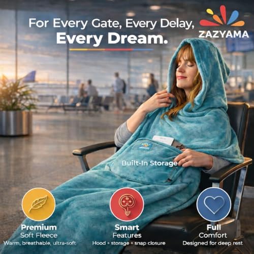 3-in-1 Travel Blanket Airplane – Compact with Bag & Pillow Combo Set, Ultra-Soft Fleece | Packable Blanket Compact | Hidden Pocket | Trolley Sleeve | Carabiner | Travel Essentials (Aqua Teal) - Image 2