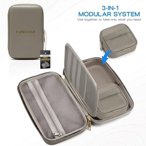 Hard Shell Tech Organizer – Protective Travel Case for Cables, Chargers & Accessories | Slim Modular Electronics Organizer with Removable Pouches - Image 2