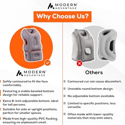 Modern Advantage Inflatable Travel Pillow with Adjustable Extra Bottom Support Neck Pillow for Chin & Head Stability Prevents Neck Pain Plane Pillow for Long Flight Travel - Eye Mask & Earplugs - Grey - Image 6