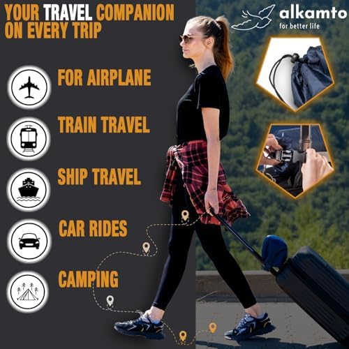 alkamto Travel & Camping Comfortable Memory Foam Pillow – Easy to Carry Portable Bag – Temperature Regulating Pillow Case (White Contour + Extra Cover) - Image 7