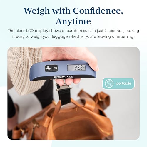 Etekcity Luggage Scale, Travel Essentials, Digital Suitcase Weight Scales for Travel Accessories, Hanging Baggage Scale with Temperature Sensor, Rubber Paint, 110 Pounds, Battery Included, Blue - Image 5