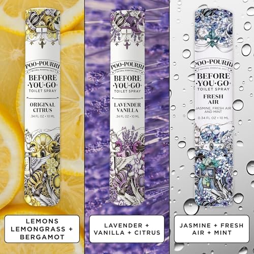 Poo-Pourri Before-You-Go Toilet Spray, Travel Essentials, .34 Fl Oz, In A Pinch Variety 3 Pack, Each Up to 20 Uses, On-The-Go Bathroom Odor Deodorizer with Essential Oils, TSA Approved Size, 3 Scents - Image 6
