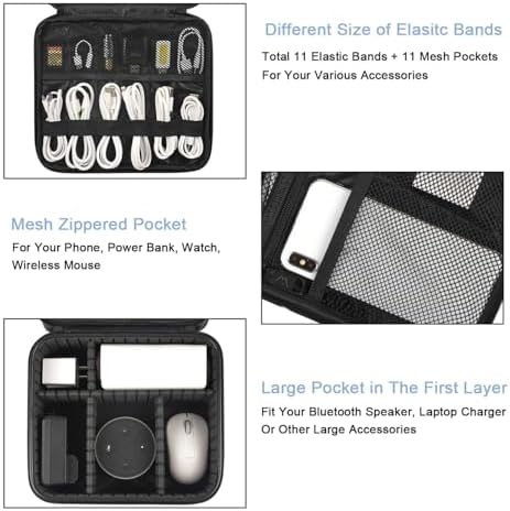 MATEIN Cable Organizer Bag, Waterproof Travel Electronic Storage, Shockproof Portable Double Layer Tech Bags Carrying Case for Cord, Earbuds, Charger, SD Card, DJ Gifts, Black - Image 4
