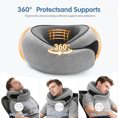 Travel Neck Pillow, Memory Foam Neck Support for Airplane, Car & Office, Breathable Portable Design with Eye Mask, Earplug Holder & Carry Bag, for Men&Women - Image 3