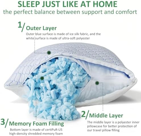 Gehannah Travel Pillow - Large 1 Pack Compressible Camping Pillow for Sleeping - Shredded Memory Foam with 1 Storage Bags - Supportive for Adults, Kids, Outdoor, Backpacking, Hiking Gear - Image 3