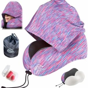 Travel Pillow with Extra Large Hood for Airplane Long Flights Privacy and Comfort Memory Foam with Skin-Friendly Cover for Road Trip Head&Neck Support for Plane Office Cars Sleeping & Rest(Colorful)