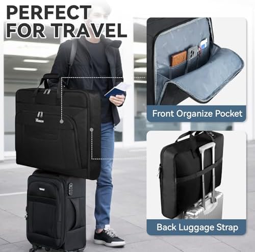 Garment Bags for Travel, Carry On Garment Bag for Business Trips with Shoulder Strap, Mancro Waterproof Foldable Luggage Hanging Suit Bags Gift for Men Women, 2 in 1 Suitcase for Coats, Suits (Black) - Image 5