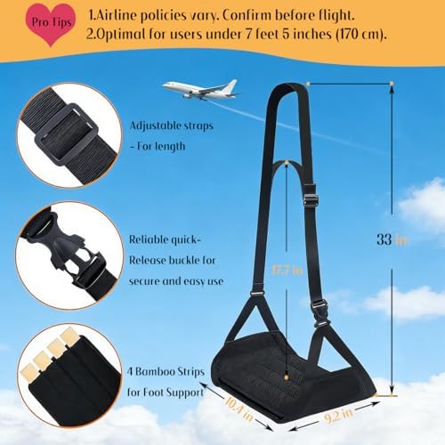 Foot Hammock for Plane Travel - Portable Adjustable Airplane Foot Hammock with Memory Foam - Hardboard, Prevents Feet Clashing, Relieves Swelling - Travel, Office Essentials - Image 2