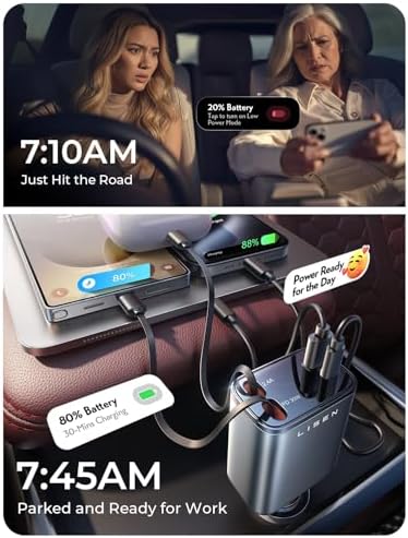 LISEN Retractable Car Charger, for Gifts for Him Her, Cars Adapter USB C Fast Charger, Car Accessories Gadgets for Men Women Travel Essentials Gift for iPhone 17e 16 15 14 13 12 Pro Max, Samsung S26 - Image 5