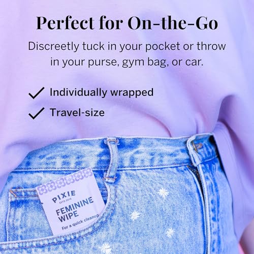 Pixie Feminine Wipes - Flushable, Biodegradable, & Ph Balanced - Individually Wrapped Packet Wipes for On The Go & Public Bathrooms - Wash & Cleaner For Your Menstrual Cups & Discs (1 Pack of 20) - Image 5