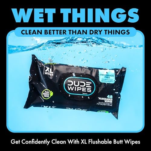 DUDE Wipes - Flushable Wipes - 8-Pack, 384 Count - Unscented + Mint Chill Travel Pack 1-Pack, 18-Count - Extra-Large - Vitamin-E & Aloe - Septic and Sewer Safe - Image 5