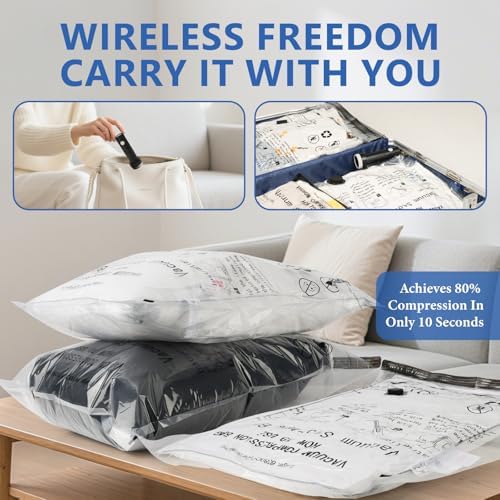 NESCCI Travel Vacuum Bags for Clothing with Rechargeable Wireless Air Pump,18 Pack Compression Seal Packing Bags for Luggage Suitcase,Carry-on Size Space Saver Vacuum Storage Bags - Image 5