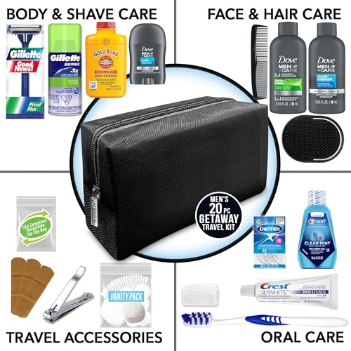 Convenience Kits International Men’s Premium 20-Piece Kit with Travel Size TSA Compliant Essentials, Featuring: Dove Men & Care Products in Black Dopp Bag - Image 2