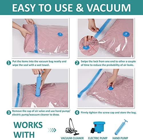 6 Pack Vacuum Storage Bags with Hand Pump, 80% Space Saver Vacuum Seal Storage Bags for Clothing, Travel Lugggage, Blankets, Comforters - Image 5