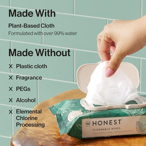 The Honest Company Hypoallergenic Flushable Wipes for Sensitive Skin, Tropical Leaves, 42 Count - Image 8