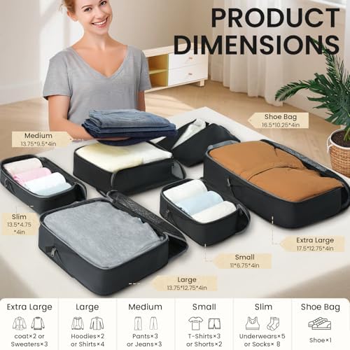 BAGAIL 4 Set/6 Set/8 Set Compression Packing Cubes Travel Accessories Expandable Packing Organizers (Half Mesh, 6-Black) - Image 2