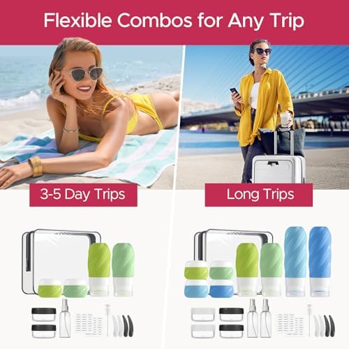 LitBear 23 Pack TSA Approved Travel Bottles for Toiletries, Leak Proof Refillable Travel Size Containers Kit with Silicone Squeezable Bottles Jars for Shampoo Lotion Conditioner, in Clear Bag, Blue - Image 2