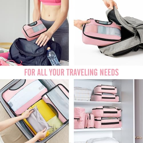 Veken 8 Set Packing Cubes for Travel Essentials, Pink Suitcase Organizer Bags in 4 Sizes, Carry-On Luggage Accessories with Large Laundry & Hanging Toiletry Bag, Must-Have for Airplane, Road Trip - Image 7