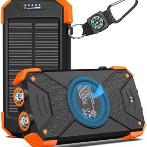 BLAVOR Solar Power Bank 10,000mAh, Portable Wireless Charger, 20W Fast Charging External Battery Pack with USB C for Cell Phones, Solar Panel Charging with Dual Flashlight for Camping