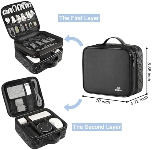 MATEIN Cable Organizer Bag, Waterproof Travel Electronic Storage, Shockproof Portable Double Layer Tech Bags Carrying Case for Cord, Earbuds, Charger, SD Card, DJ Gifts, Black - Image 2