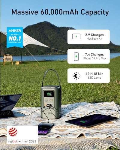 Anker Power Bank Power Station 60,000mAh,Portable Outdoor Generator 87W with Smart Digital Display, Retractable Auto Lighting and SOS Mode, Home Backup(PowerCore Reserve 192Wh) for Travel, Camping - Image 2