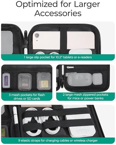 BAGSMART Electronics Travel Organizer Case for 10.2 Inch Tablets, Tech Pouch Essentials for Power Bank, SD Cards, Cord and Cable Storage Bag, Black - Image 3