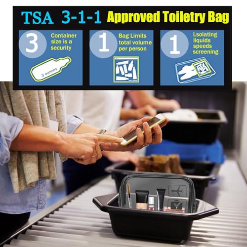 MODENGKONGJIAN TSA Approved Toiletry Bag, 3 Pcs Clear Toiletries Bags Quart Size Travel Makeup Cosmetic Bag for Women Men, Carry on Airport Airline Compliant Bag (Black) - Image 6