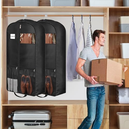 43" Heavy Duty Garment Bags for Travel 6.5" Gusseted Suit Bags for Closet Storage 2 Handles Hanging Clothes Bag with Pocket Mens Suit Cover for Shirts, Coats, Dresses, Suit Holder, 2 Pack - Image 2