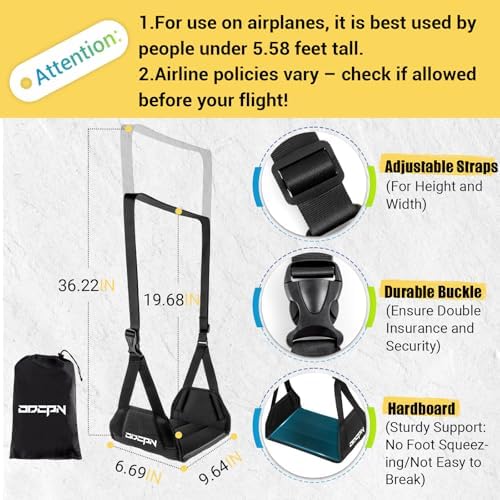 2-Pack Foot Hammock for Plane Travel, No Collapse Thickened Bamboo Airplane Foot Rest with Extended Adjustment Strap, Portable Desk Foot Hammock to Relax Your Feet, Foot Sling Travel Essentials(Black) - Image 2