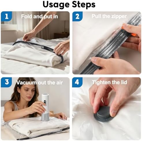 Mapambo Travel Vacuum Bags with -60000Pa LED Electric Pump, 15 Pack Vacuum Seal Bags for Clothing Travel in 3 Combo sizes, Space Saver Vacuum Storage Bags, Saving up to 80% of Space (15 Combo Size) - Image 9