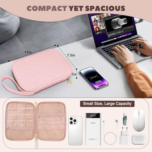Electronics Organizer Travel Case, Charger Bag Cord Organizer Travel, Compact Tech Pouch Cable Organizer Bag for Charger, Cords, Phone, Headphones, Flash Drive, SD Card (Pink, Large-Single Layer) - Image 4
