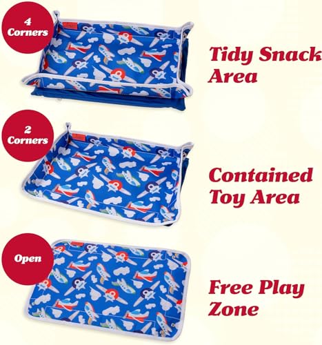 Lusso Gear Airplane Tray Table Cover - Organize Kids Travel Essentials - Snack & Toy Pockets for Airplane Toys for Toddlers 1-3 - Foldable Tablet Stand for Travel Toddler Essentials - Plane Pattern - Image 3