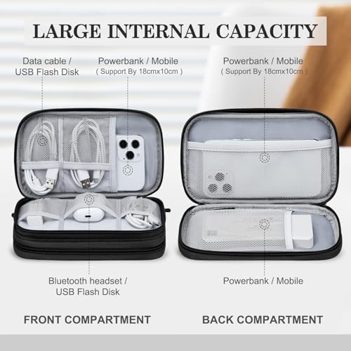 FYY Electronic Organizer, Travel Cable Organizer Bag Pouch Electronic Accessories Carry Case Portable Waterproof Double Layers Storage Bag for Cable, Cord, Charger, Phone, Earphone, Medium, Black - Image 3