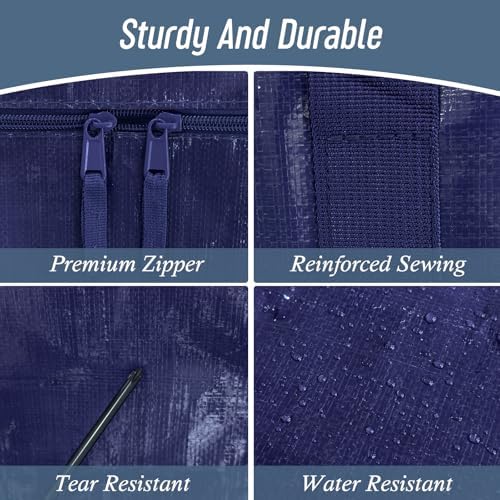 6 Pack Extra Heavy Duty Large Moving Bags with Strong Zipper & Comfortable Handles, Sturdy & Durable Clothes Storage Bags Totes Bins, Blue Packing Moving Boxes for College Supplies, Dark Blue - Image 4